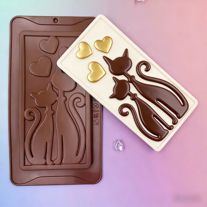 Silicone Mold 2 Cats Shape For Candy Chocolate Fondant Cookie Baking Soap Candle Handmade Valentine Birthday New Year Holiday Baking Supply - Image 2