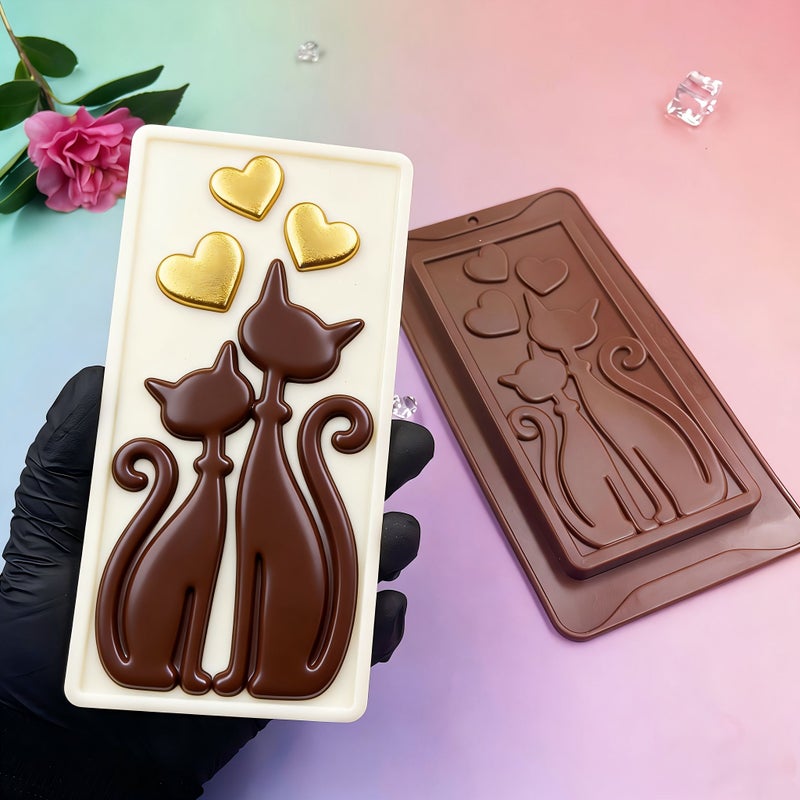 Silicone Mold 2 Cats Shape For Candy Chocolate Fondant Cookie Baking Soap Candle Handmade Valentine Birthday New Year Holiday Baking Supply - Image 1