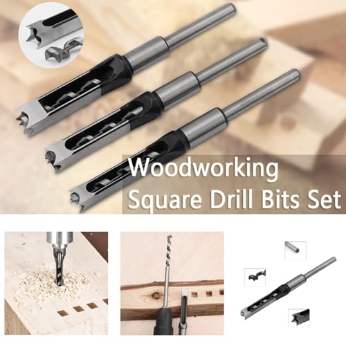 Rowiz 3pcs Woodworking Square Hole Drill Bits Mortising Chisel Set, Countersink Bits Woodworker Hole Saw Power Tool Kits Tool Set 9/16, 5/8, 3/4-Inch - Image 4