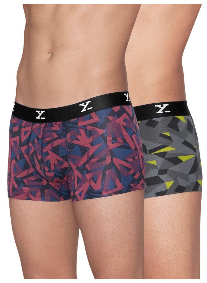 XYXX XYXX Men's Modal Slim Geometric Trunks (Pack of 2) (XY_R5_TRNK_02_Triad Red + Prism Grey_L)  - Image 1