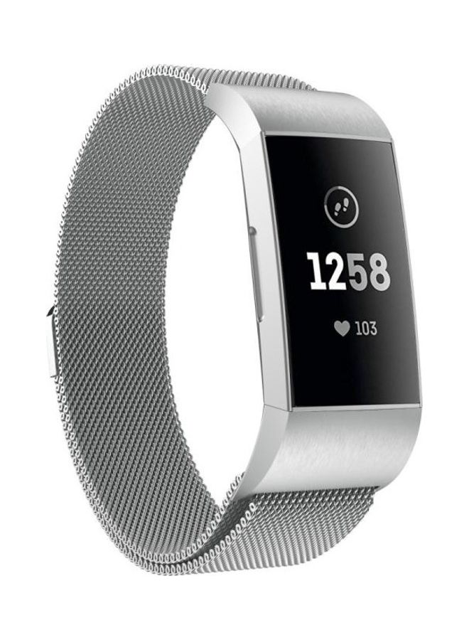 NIBEMINENT Magnetic Metal Watch Strap For Fitbit Charger 3 Silver - Image 1