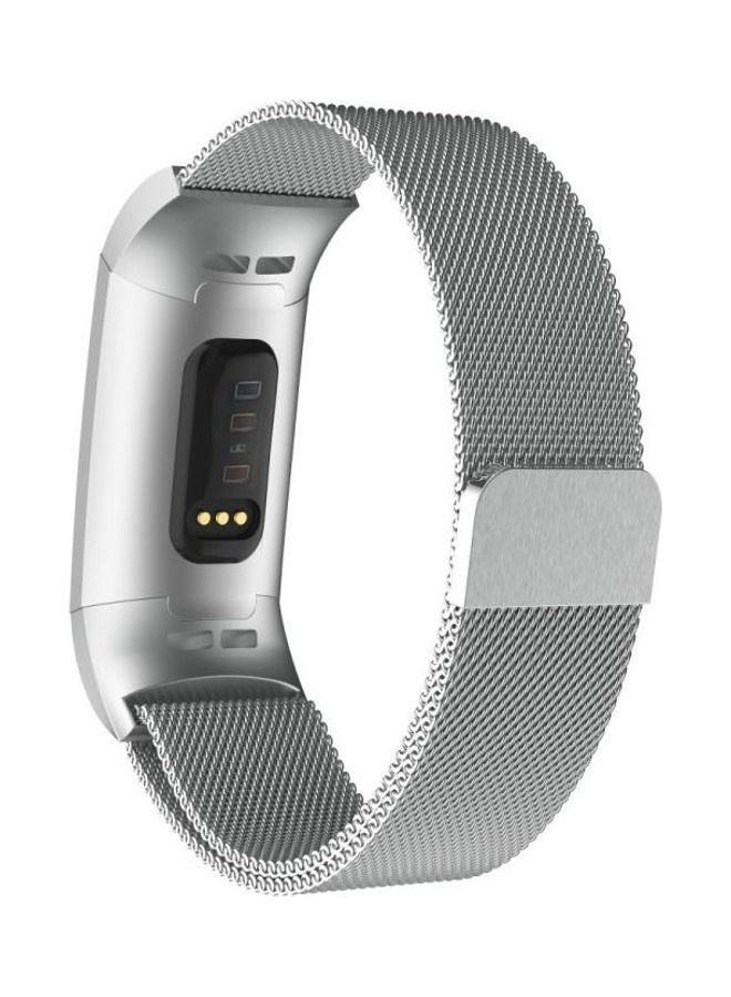 NIBEMINENT Magnetic Metal Watch Strap For Fitbit Charger 3 Silver - Image 2