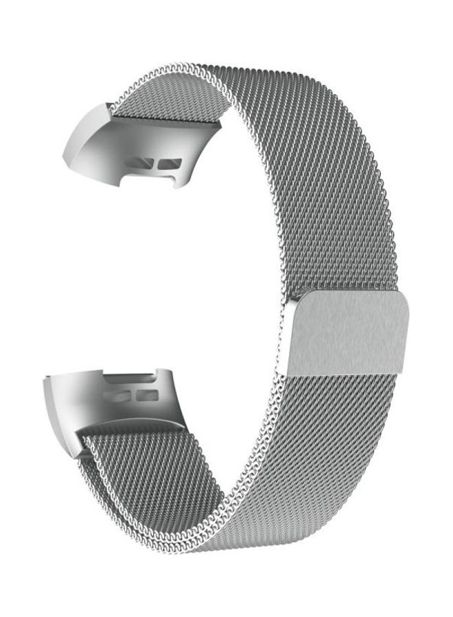 NIBEMINENT Magnetic Metal Watch Strap For Fitbit Charger 3 Silver - Image 3