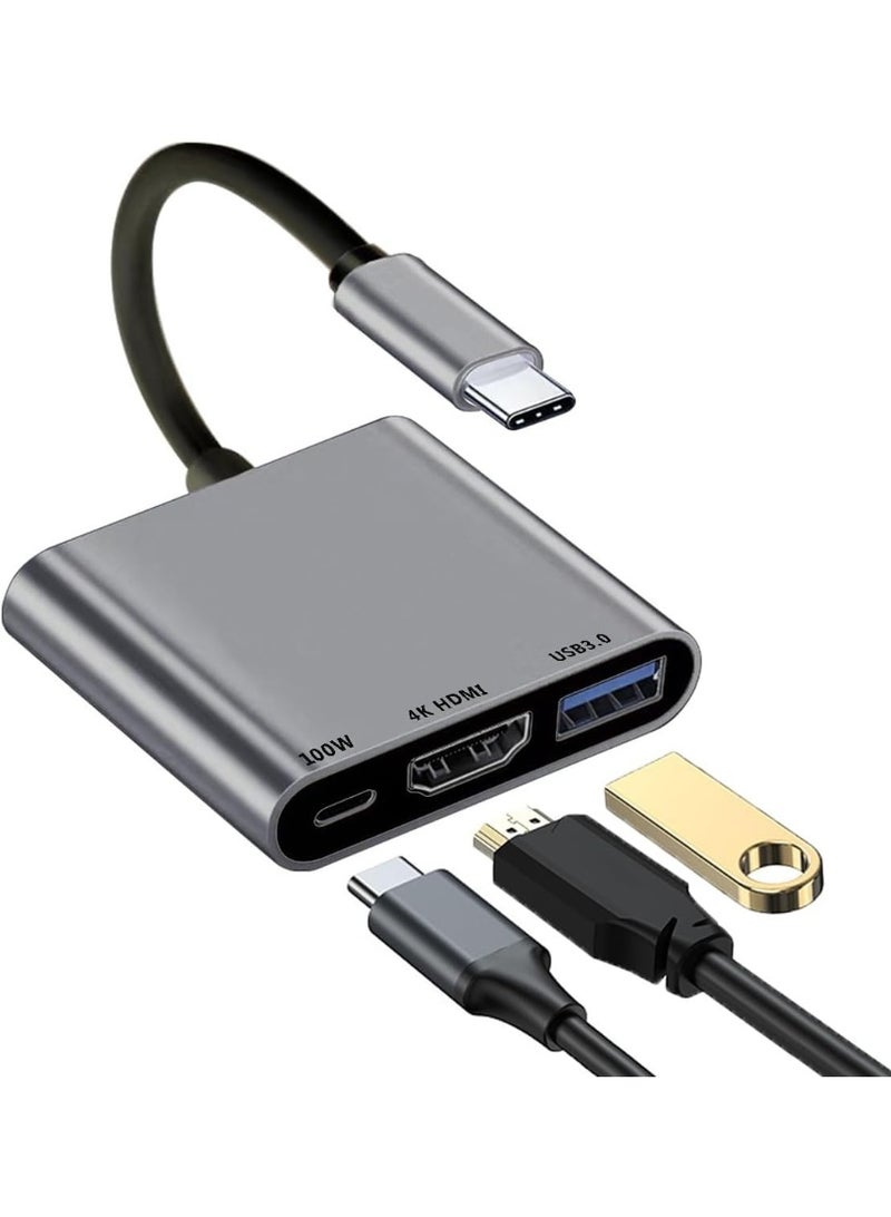 USB C to HDMI Adapter for Mac, 3-in-1 USB C HDMI Adapter with 4K HDMI Output USB 3.0 Port & PD 100W Fast Charging Port for MacBook Pro, iPhone 15, Samsung Gaalaxy S24/S23, Dell XPS - Image 1