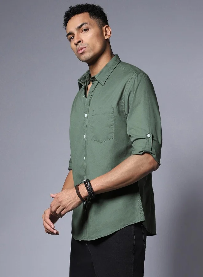 HIGH STAR Men Moss Green Shirts