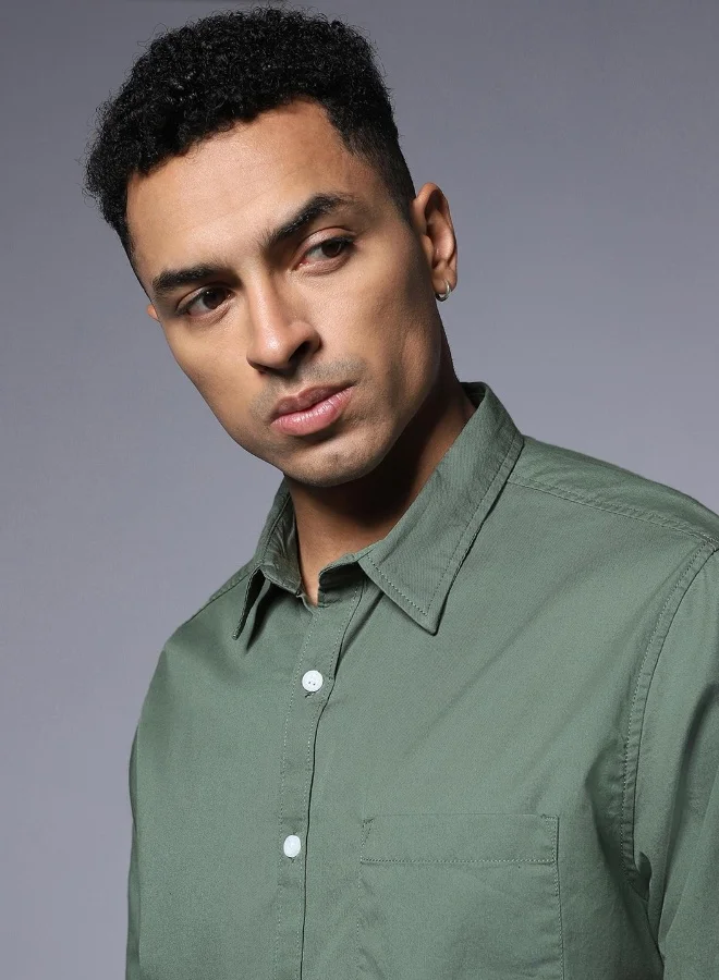HIGH STAR Men Moss Green Shirts