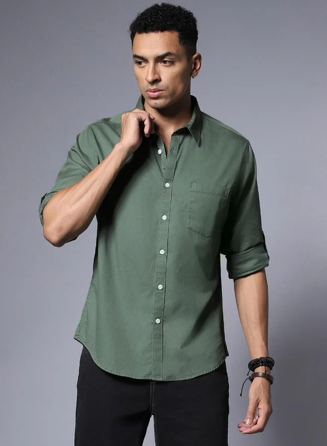 HIGH STAR Men Moss Green Shirts