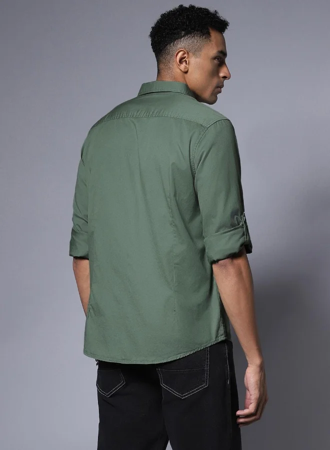 HIGH STAR Men Moss Green Shirts