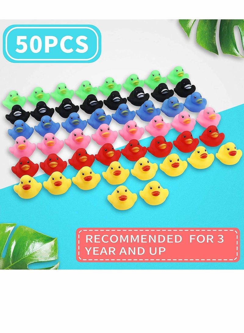 SYOSI Small Rubber Ducks 50 Pcs Multicolor Mini Rubber Ducky Float Ducks Baby Bath Toy, Great for Jeep Ducking Shower Birthday Party Carnival Game Gift(1.6 L 1.5 W 1.4 H 6 Colors) - Image 3