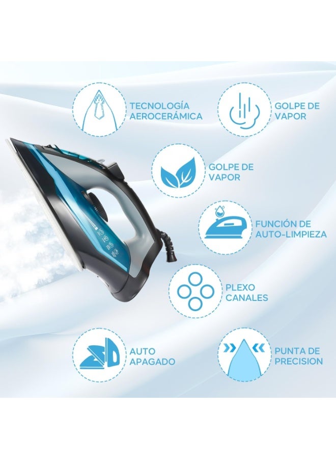 MIXDOR مكواة بخارية محمولة 2200 واط للملابس، بخاخ ملابس بسعة 450 مل مع قاعدة سيراميك، استخدام مزدوج للبخار والتجفيف، نظام مضاد للتكلس، سلك دوار 360°، بخار قوي للمنزل والسفر - Image 4