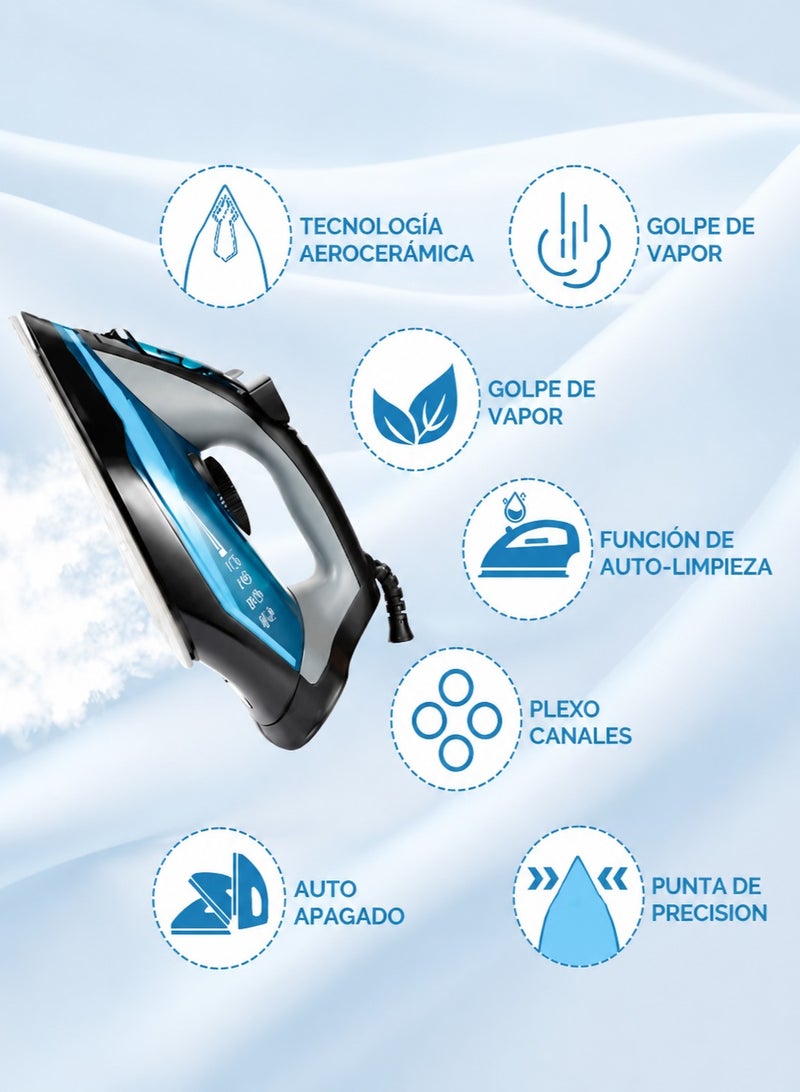 MIXDOR 2200W Handheld Steam Iron for Clothes, 450ml Ceramic Soleplate Garment Steamer, Dual Dry and Steam Use, Anti Calc System, 360° Swivel Cord, Powerful Steam for Home and Travel - Image 4