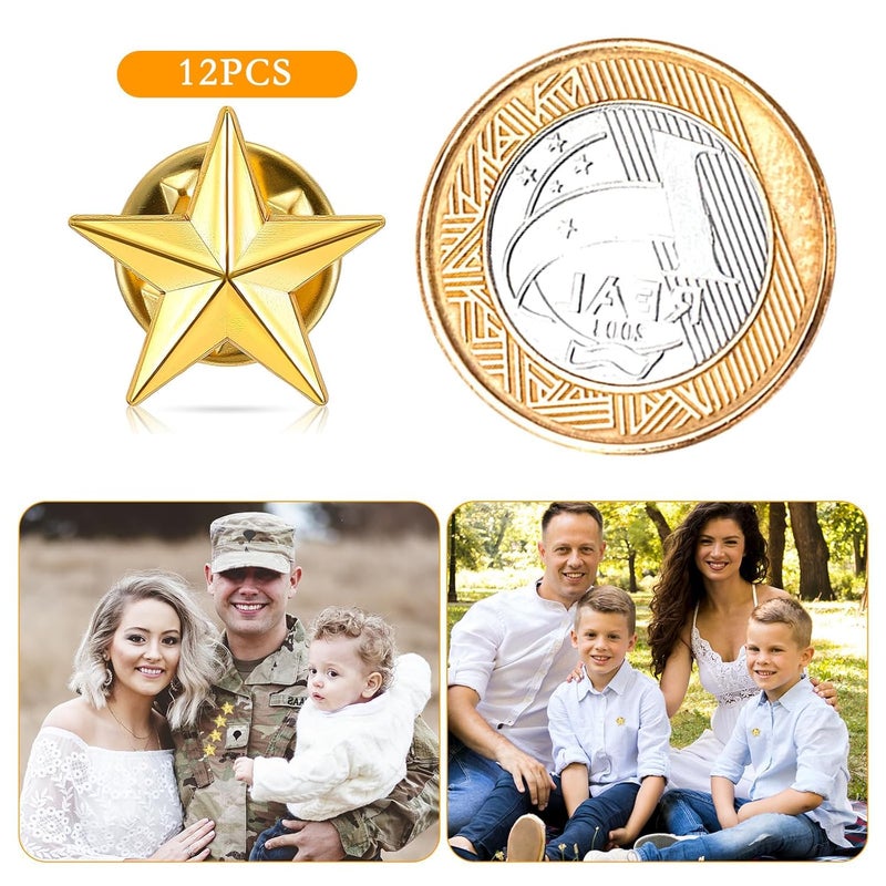 Fianoeir Star Badges with Pin, 12PCS Gold Five-Pointed Star Lapel Pins for Clothes, Bags and Hats, Independence Day Badges for Students, Men and Fashion Enthusiasts - Image 4