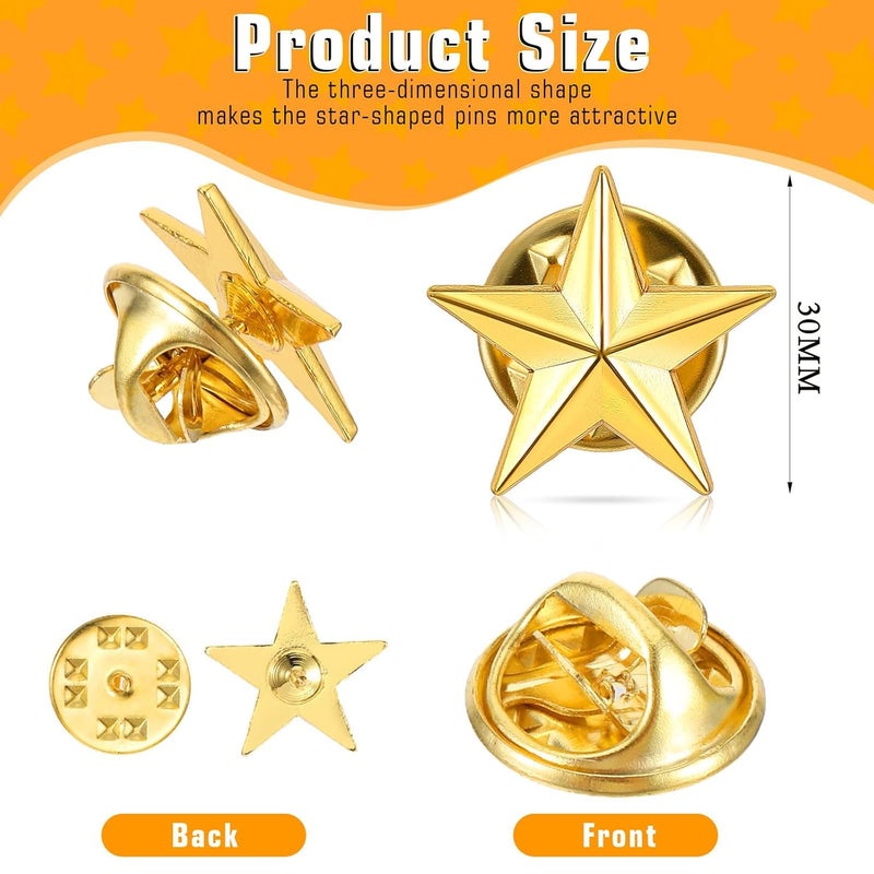 Fianoeir Star Badges with Pin, 12PCS Gold Five-Pointed Star Lapel Pins for Clothes, Bags and Hats, Independence Day Badges for Students, Men and Fashion Enthusiasts - Image 2