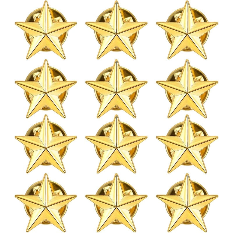 Fianoeir Star Badges with Pin, 12PCS Gold Five-Pointed Star Lapel Pins for Clothes, Bags and Hats, Independence Day Badges for Students, Men and Fashion Enthusiasts - Image 1