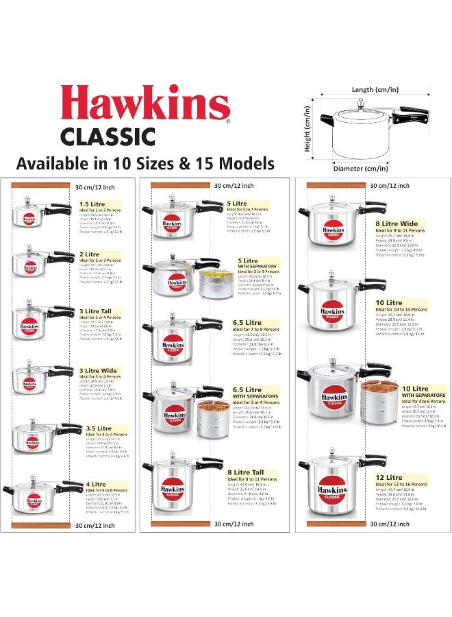 4.0Liters Classic Aluminium Pressure Cooker With Inner Lid(CL40), Silver Silver