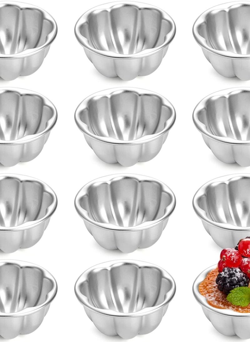 12 Pack Flower Shaped Egg Tart Molds, Aluminum Alloy Pudding and Cake Baking Cups, Reusable Cupcake Muffin Jelly Non-Stick Kitchen Accessories - Image 1