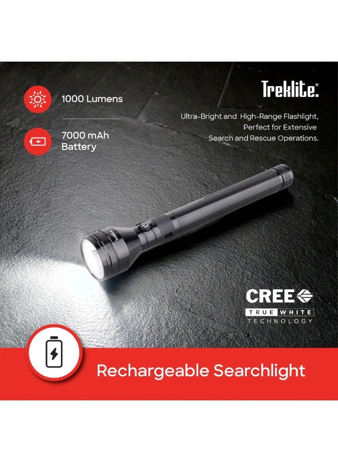 Sanford Treklite 2-in-1 Rechargeable LED Flashlight Torch Combo, 10W, 1000 Lumens, 7000mAh Battery, Long Range up to 2500M, Aluminum Alloy Body, Black (2-Piece Set) - TL201SLC - Image 5
