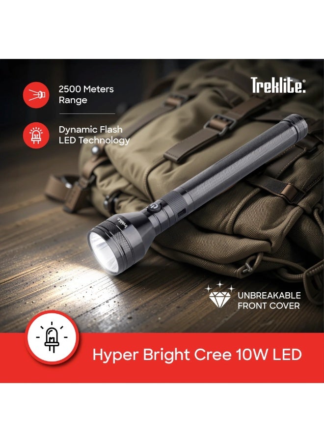 Sanford Treklite 2-in-1 Rechargeable LED Flashlight Torch Combo, 10W, 1000 Lumens, 7000mAh Battery, Long Range up to 2500M, Aluminum Alloy Body, Black (2-Piece Set) - TL201SLC - Image 3