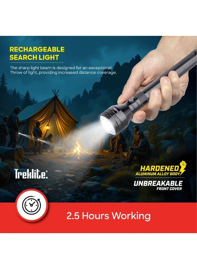 Sanford Treklite 2-in-1 Rechargeable LED Flashlight Torch Combo, 10W, 1000 Lumens, 7000mAh Battery, Long Range up to 2500M, Aluminum Alloy Body, Black (2-Piece Set) - TL201SLC - Image 4