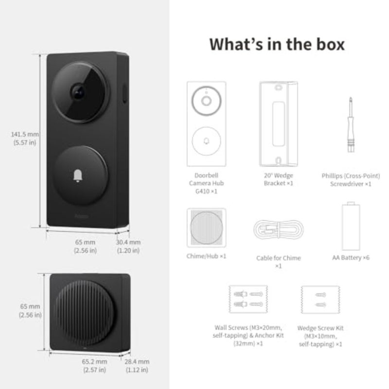 كاميرا جرس الباب الذكية G410 مع رنين، 2K، فيديو آمن HomeKit، صوت ثنائي الاتجاه، محور مادة مدمج، لاسلكي/سلكي، يدعم Apple Home، Alexa، Google، Home Assistant، 2.4G/5 جيجا هرتز Wi-Fi، أسود - Image 2