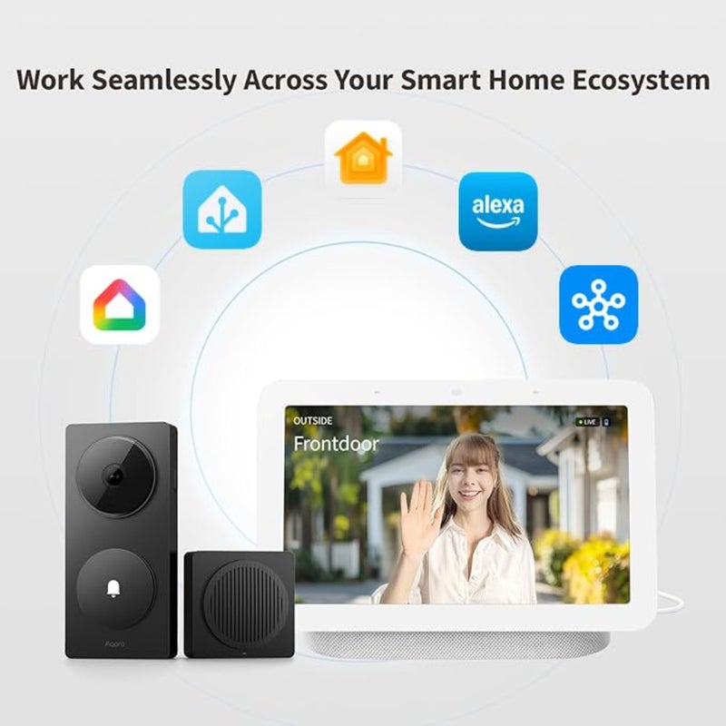 كاميرا جرس الباب الذكية G410 مع رنين، 2K، فيديو آمن HomeKit، صوت ثنائي الاتجاه، محور مادة مدمج، لاسلكي/سلكي، يدعم Apple Home، Alexa، Google، Home Assistant، 2.4G/5 جيجا هرتز Wi-Fi، أسود - Image 3