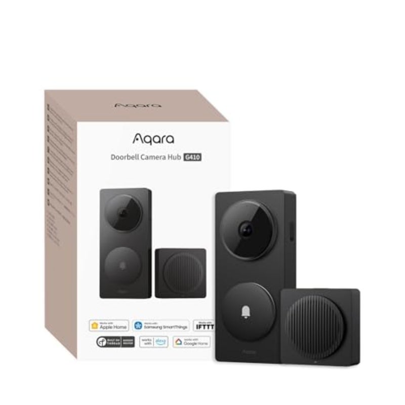 كاميرا جرس الباب الذكية G410 مع رنين، 2K، فيديو آمن HomeKit، صوت ثنائي الاتجاه، محور مادة مدمج، لاسلكي/سلكي، يدعم Apple Home، Alexa، Google، Home Assistant، 2.4G/5 جيجا هرتز Wi-Fi، أسود - Image 1