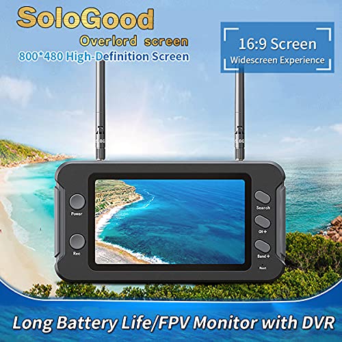 SoloGood شاشة مراقبة SoloGood 4.3" FPV مع DVR 40CH دقة 800 x 480 IPS مزودة ببطارية مدمجة 5.8Ghz لأجزاء طائرات RC متعددة المروحيات FPV... - Image 2