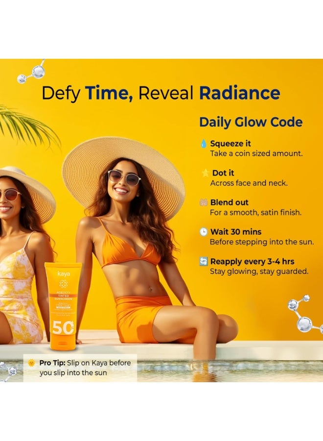 Kaya Age Defy Tinted Sunscreen SPF 50 PA+++ | Zinc Oxide, Niacinamide, Radicare Gold | Dermatologist-Developed | 22 Years Expertise | Blue Light, IR, UVA/UVB Protection | 50ml - Image 4