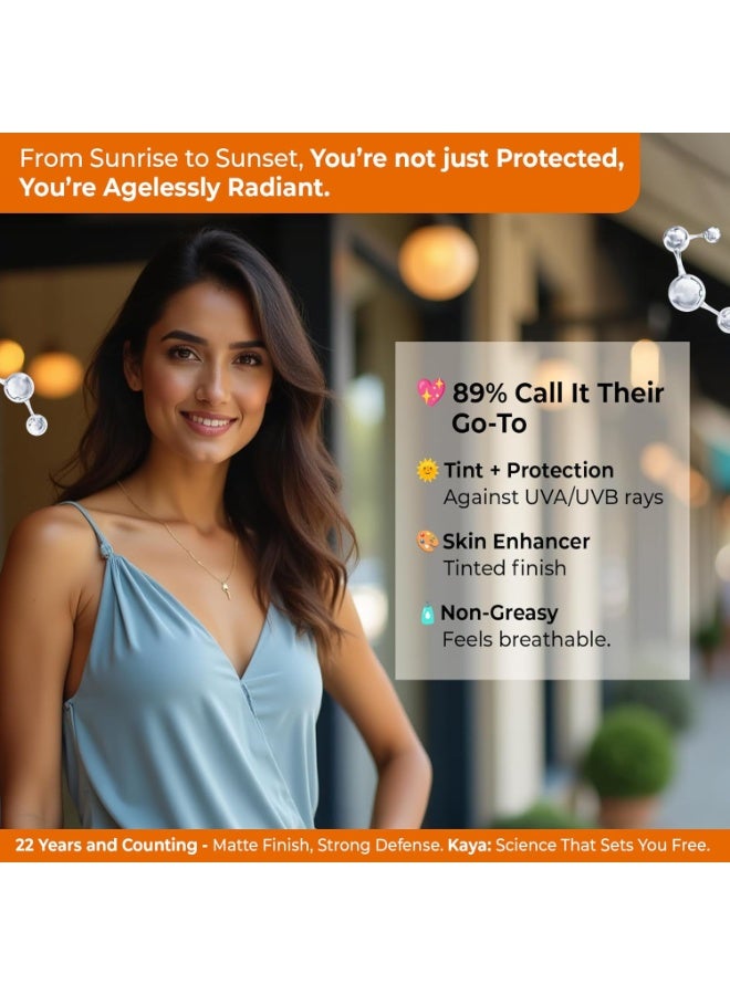 Kaya Age Defy Tinted Sunscreen SPF 50 PA+++ | Zinc Oxide, Niacinamide, Radicare Gold | Dermatologist-Developed | 22 Years Expertise | Blue Light, IR, UVA/UVB Protection | 50ml - Image 3