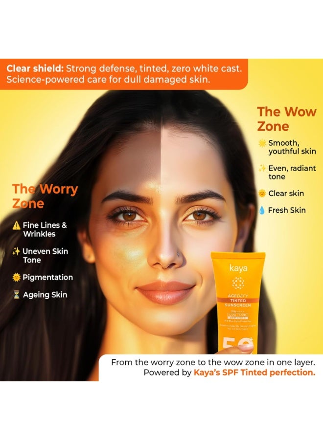 Kaya Age Defy Tinted Sunscreen SPF 50 PA+++ | Zinc Oxide, Niacinamide, Radicare Gold | Dermatologist-Developed | 22 Years Expertise | Blue Light, IR, UVA/UVB Protection | 50ml - Image 5