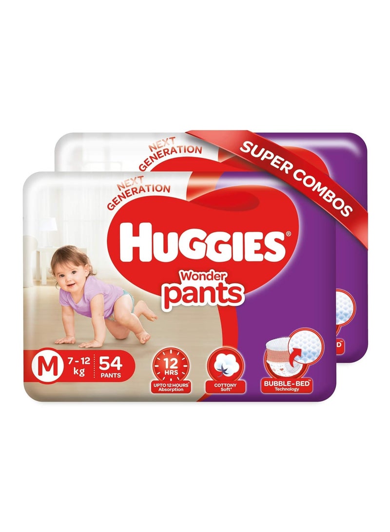 Huggies Wonder Pants Medium (M) Size Baby Diaper Pants Combo Pack of 2, with Bubble Bed Technology for comfort, (7 kg - 12kg) (54*2 count ) - Image 1