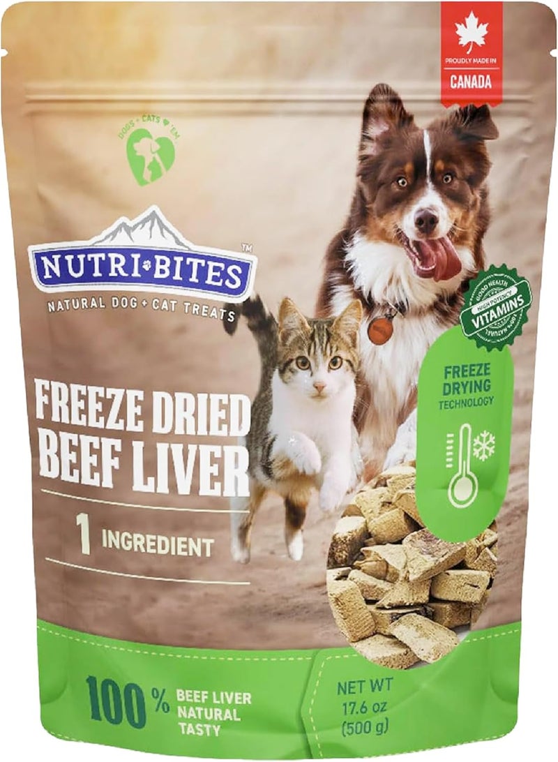 Nutri Bites Liver Treats for Dogs & Cats, High-Protein Freeze Dried Beef Liver Snacks, Single Ingredient, No Additives, Perfect for Training, Sensitive Diets, Value Bulk Pack 17.6 oz - Image 1