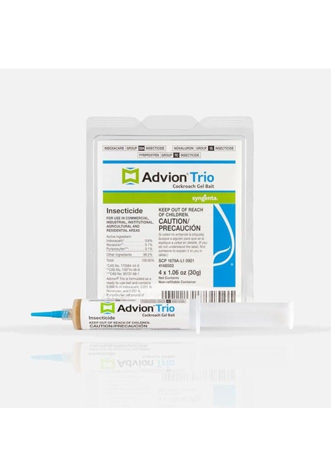 syngenta - Advion Trio Cockroach Gel Bait, 1 Tubes x 30-Grams, 1 Plunger and 1 Tips, Formulated with 0.6% Indoxacarb, 0.1% Novaluron and 0.1% Pyriproxyfen, Ready-to-Use Roach Killer for Indoor and Outdoor Use - Image 1