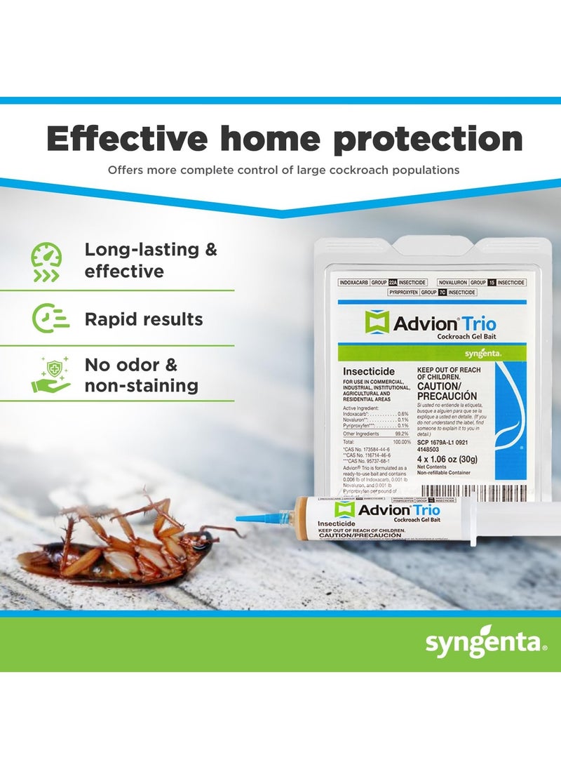 syngenta - Advion Trio Cockroach Gel Bait, 1 Tubes x 30-Grams, 1 Plunger and 1 Tips, Formulated with 0.6% Indoxacarb, 0.1% Novaluron and 0.1% Pyriproxyfen, Ready-to-Use Roach Killer for Indoor and Outdoor Use - Image 1