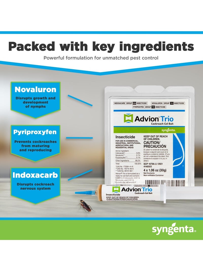 syngenta - Advion Trio Cockroach Gel Bait, 1 Tubes x 30-Grams, 1 Plunger and 1 Tips, Formulated with 0.6% Indoxacarb, 0.1% Novaluron and 0.1% Pyriproxyfen, Ready-to-Use Roach Killer for Indoor and Outdoor Use - Image 1