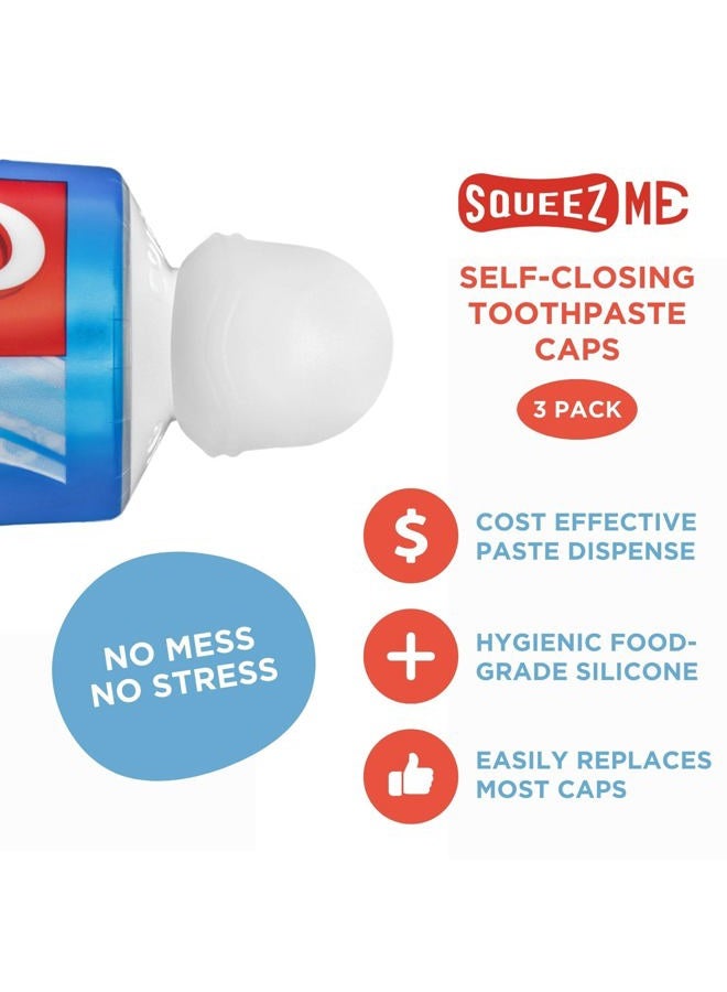 Chrome Cherry Toothpaste Caps SqueezMe by Chrome Cherry, Self-Closing Silicone Caps, Mess-Free Toothpaste Dispenser Squeezer Lids for Kids, Adults, Bathroom Accessories for Tooth and Gum Health (Clear 3-Pack) - Image 2