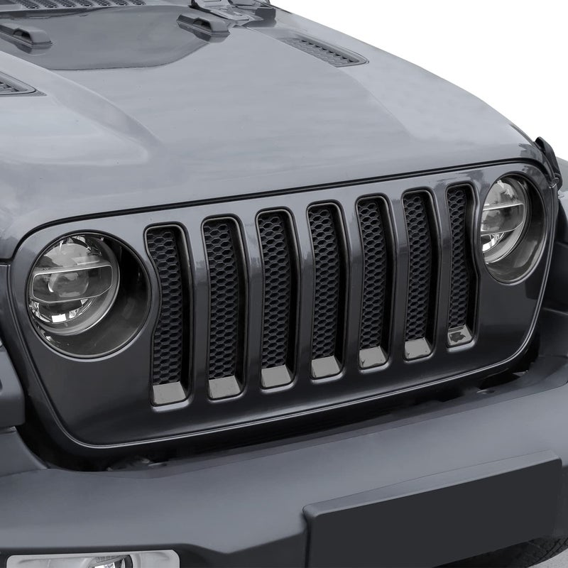 JeCar Front Grill Inserts Headlight Cover Kit Compatible with Jeep Wrangler 20182023 JL Unlimited Black