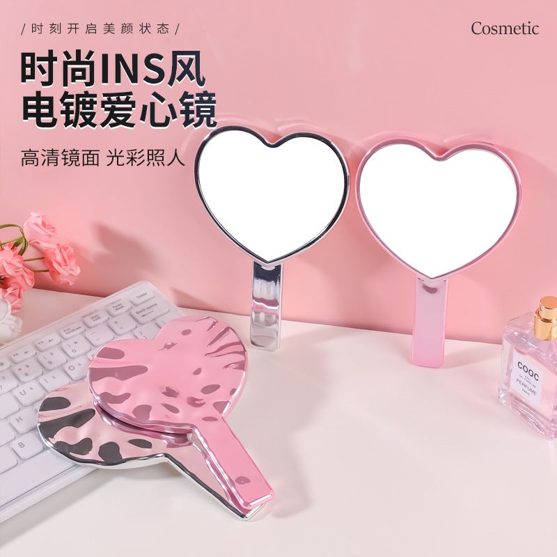 New Love Electroplated Water Corrugated Mirror Portable Girl Handheld Exquisite Cute High Definition Mirror Cosmetic Mirror - Image 3