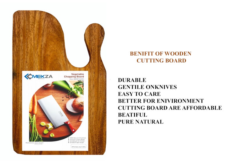 MEXZA™ Single Piece Wooden Cutting Chopping Board for Kitchen |Reversible Cutting Board | No Dyes or Polish or Varnish - Natural Finish | Non Slip Chopping Board Wooden, (Double Head) - Image 3