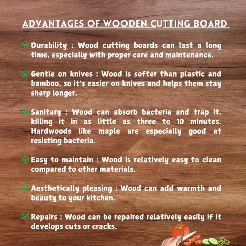 MEXZA™ Single Piece Wooden Cutting Chopping Board for Kitchen |Reversible Cutting Board | No Dyes or Polish or Varnish - Natural Finish | Non Slip Chopping Board Wooden, (Double Head) - Image 5