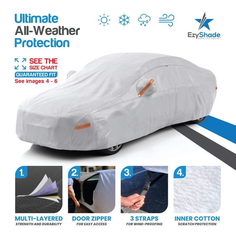 EzyShade 10-Layer Car Cover Waterproof All Weather - See Vehicle Size-Chart - Car Covers for Automobiles & Car Snow Cover - Full Exterior Covers - Winter Rain Sun SUV Sedan. Size A4 (See SizeChart) - Image 2