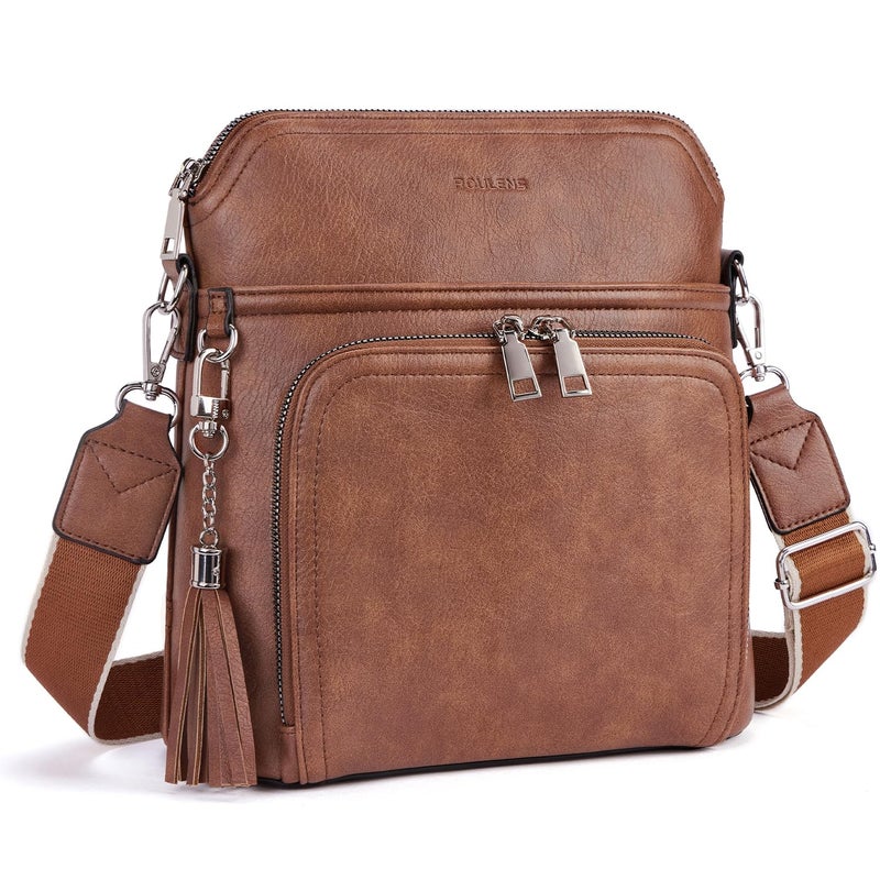 Roulens Crossbody Purse for Women,Lightweight Medium Crossbody Bag Soft Leather Women's Shoulder Handbags with Tassel - Image 1