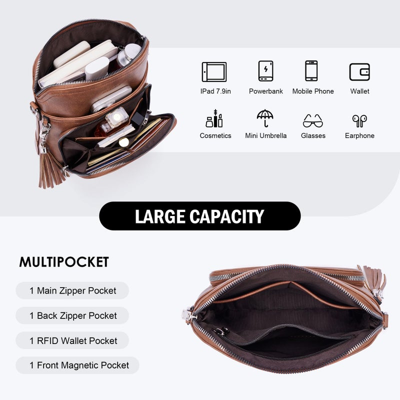 Roulens Crossbody Purse for Women,Lightweight Medium Crossbody Bag Soft Leather Women's Shoulder Handbags with Tassel - Image 5