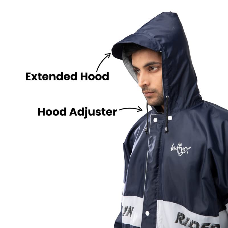 Bulfyss Rain Standard Length Coat 100% Waterproof Polyester Reversible Double Layer Rain Standard Length Coat For Men Bike With Pants, Adjustable Hood, Inner Mobile Pocket And Storage Bag Blue2Xl - Image 4