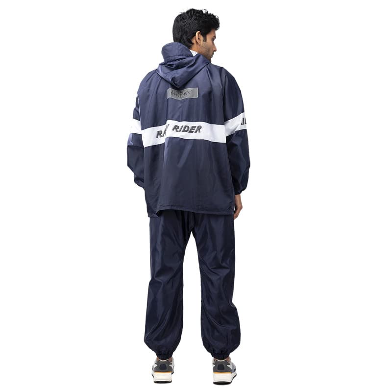Bulfyss Rain Standard Length Coat 100% Waterproof Polyester Reversible Double Layer Rain Standard Length Coat For Men Bike With Pants, Adjustable Hood, Inner Mobile Pocket And Storage Bag Blue2Xl - Image 2
