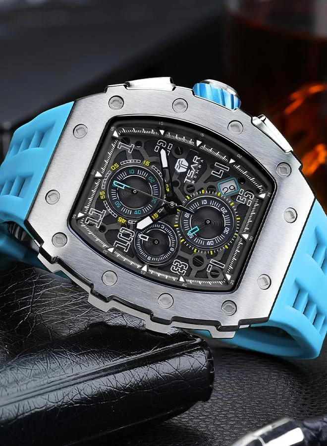 TSAR BOMBA Elemental Series 43mm Chronograph Men's Watch with Light Blue Silicone Strap