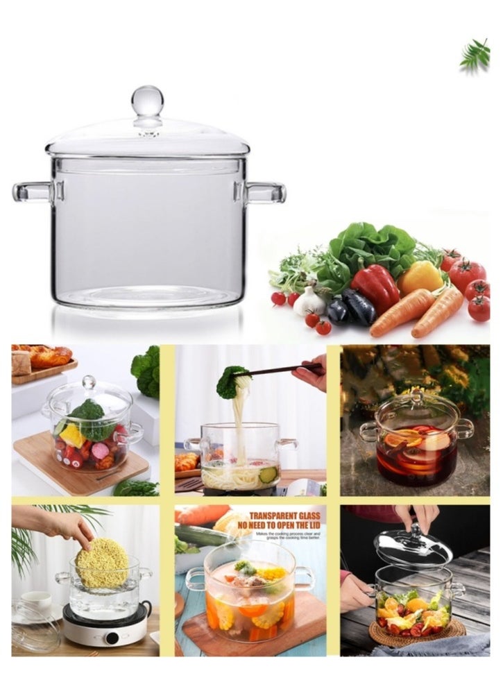 M MIAOYAN 1350ml Glass Saucepan with Cover Stovetop Cooking Pot with Lid and Handle Simmer Pot Clear Soup Pot High Borosilicate Glass Cookware  - Image 2