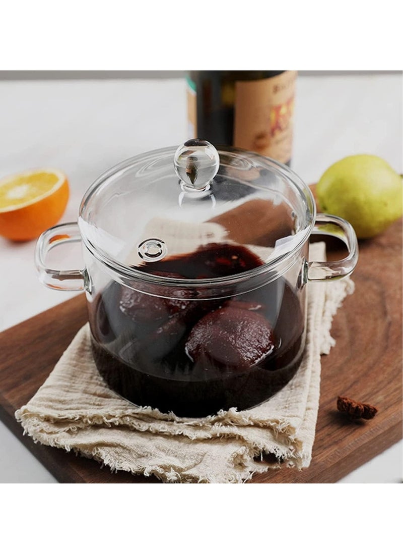 1350ml Glass Saucepan with Cover Stovetop Cooking Pot with Lid and Handle Simmer Pot Clear Soup Pot High Borosilicate Glass Cookware
