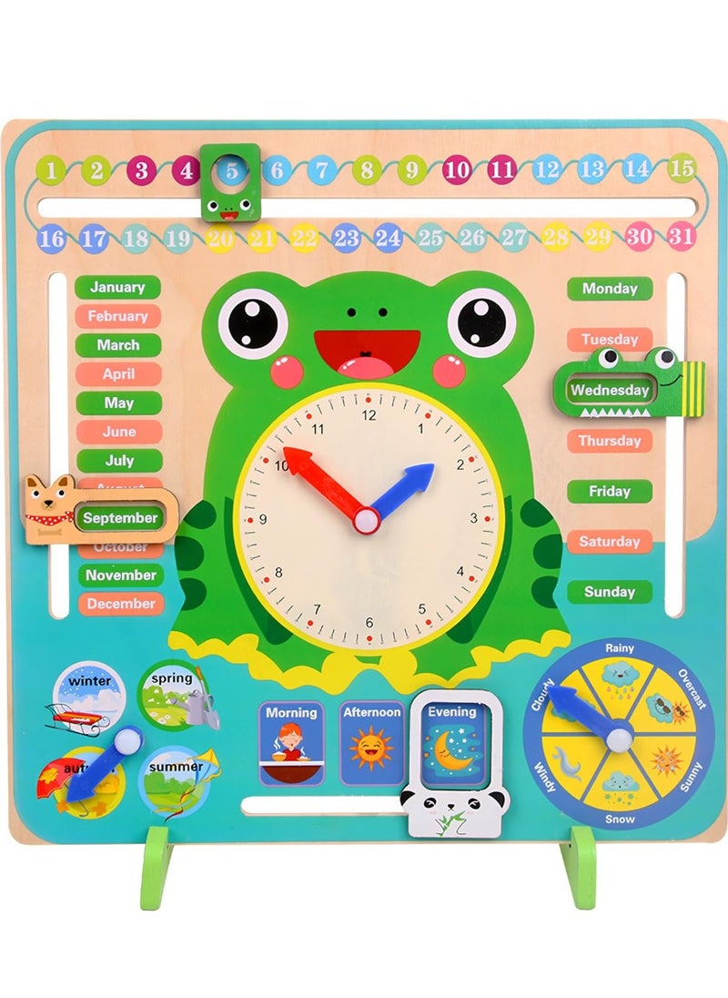Mordely Wooden Calendar for Kids, Montessori Calendar Wooden Learning Clock, Toddler Calendar Learning for Home, 7 in 1 My Daily Calendar Preschool Telling Time Teaching Clock for Kids  - Image 1