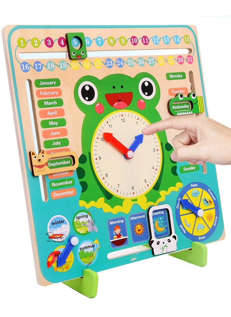 Mordely Wooden Calendar for Kids, Montessori Calendar Wooden Learning Clock, Toddler Calendar Learning for Home, 7 in 1 My Daily Calendar Preschool Telling Time Teaching Clock for Kids  - Image 2